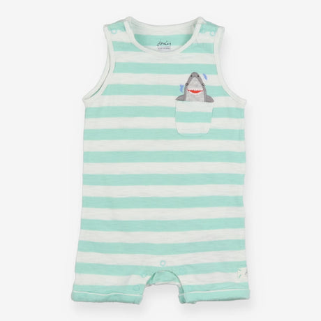 Romper Sleeveless Teal Stripe Happy Shark Pocket