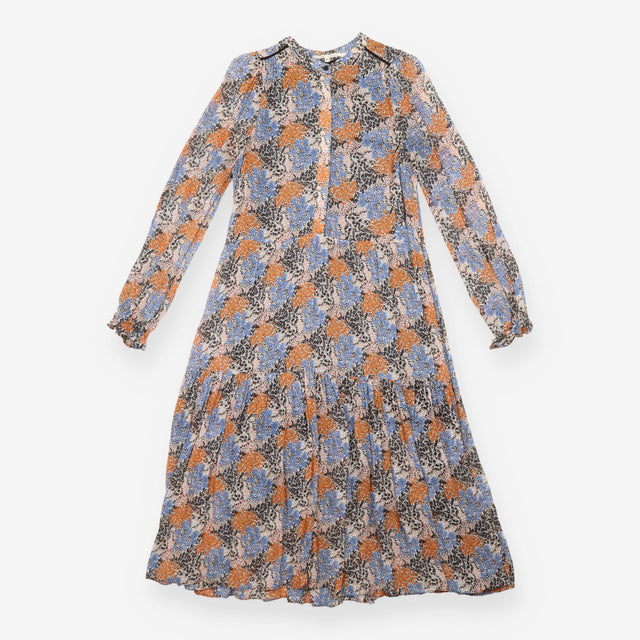 Second Female Orange Blue Floral Long Sleeve Midi 