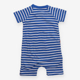 Blue and white stripe romper orange dino