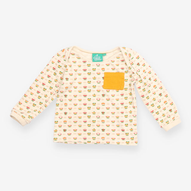 Tee cream LS flowers pocket
