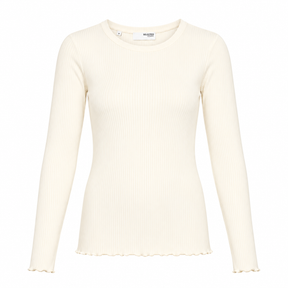 Long Sleeve Top Cream Ribbed Organic Cotton
