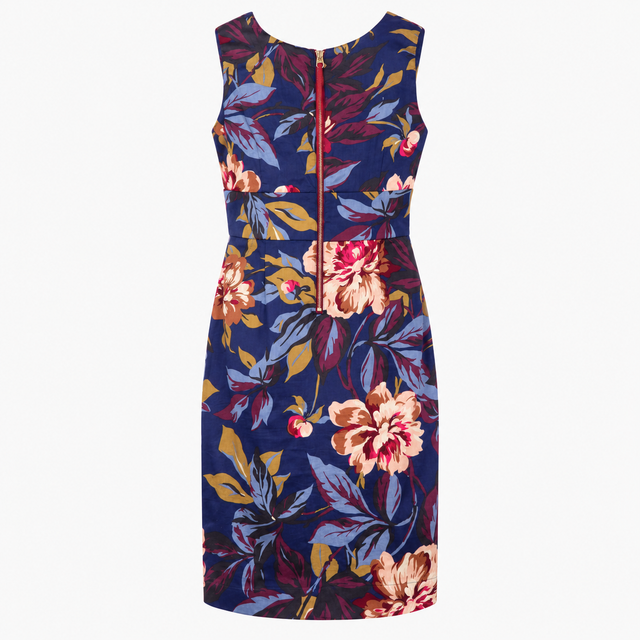 Midi Dress Navy Multicolour Floral Pleated V Neck