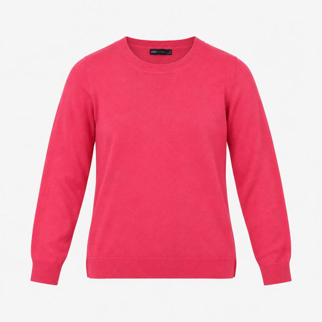 Jumper Fuchsia Pink Crew Neck Long Sleeve Fine Kni