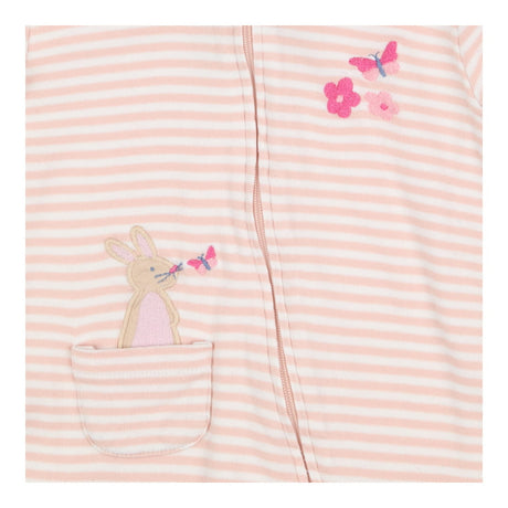 Pink stripe sleepsuit with bunny and butterfly