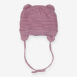 Hat purple stripes ears tie knitted