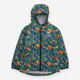 Teal woodland animal waterproof jacket