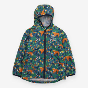 Teal woodland animal waterproof jacket