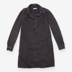 Denim Mini Dress Washed Black Cotton Long Sleeve