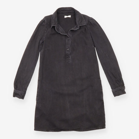 Denim Mini Dress Washed Black Cotton Long Sleeve