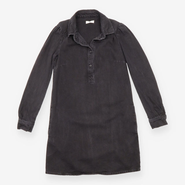 Denim Mini Dress Washed Black Cotton Long Sleeve