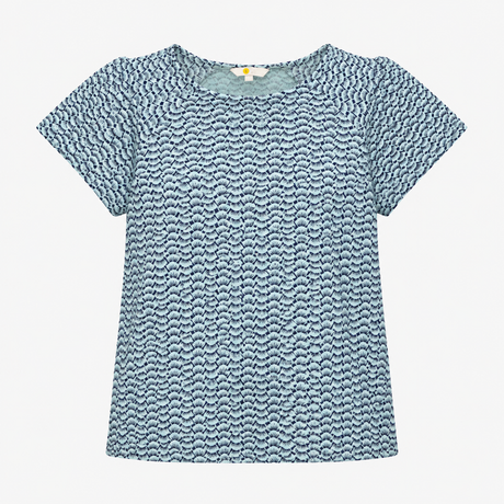 Printed Short Sleeve Viscose Stretch Top Light Blu