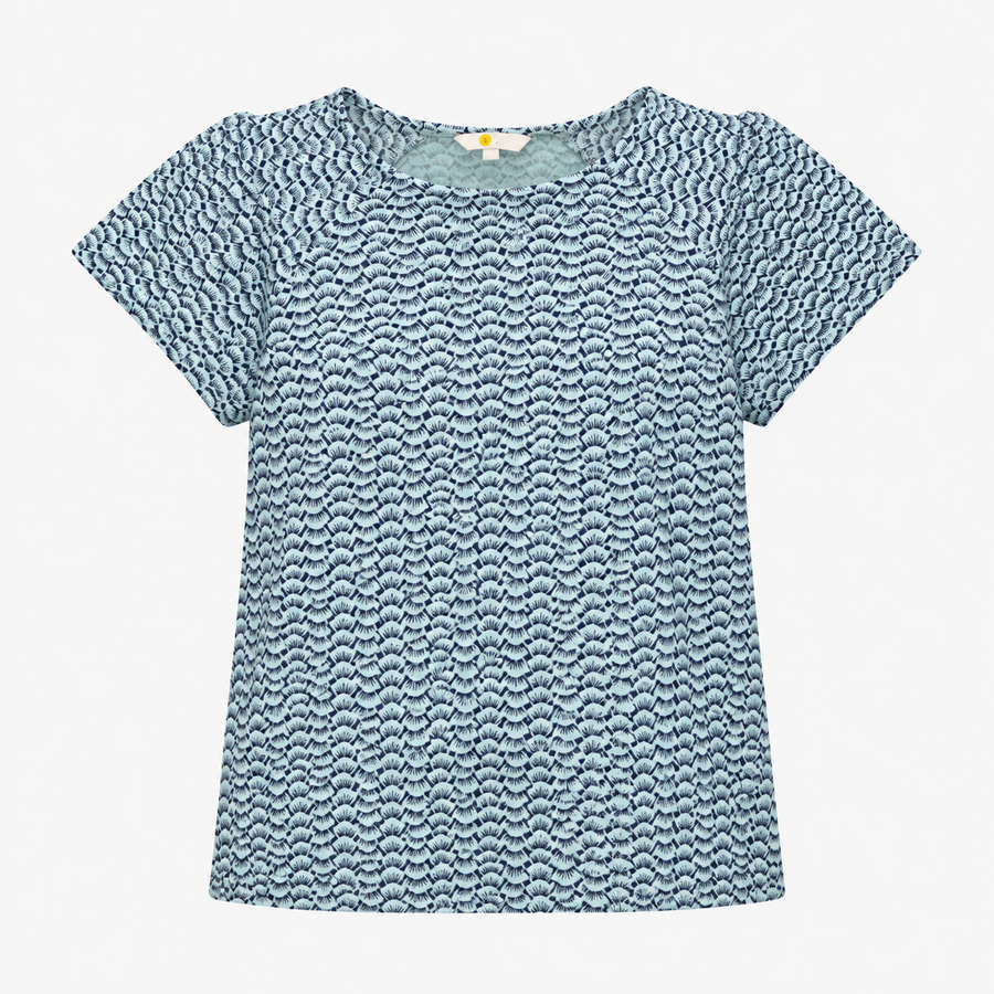 Printed Short Sleeve Viscose Stretch Top Light Blu