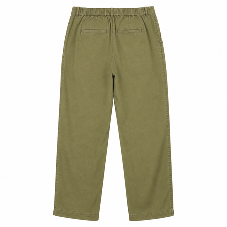 Trousers Cotton Linen Blend Pull On Olive Green