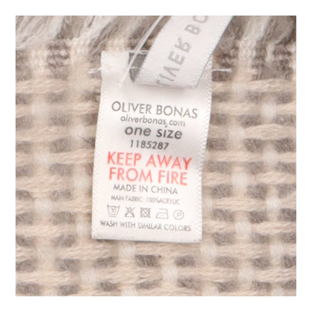 Scarf Woven Checked Neutral Soft Knit Fringe Trim