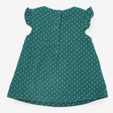 Green Spotty Cord Dress with Foxes and flowers