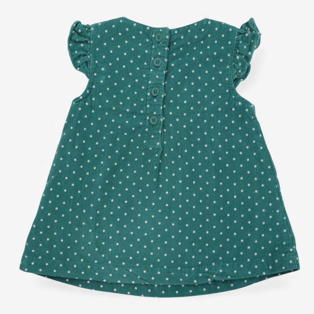 Green Spotty Cord Dress with Foxes and flowers