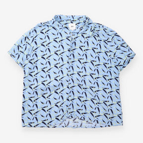 Shirt Pale Blue Bird Print Short Sleeve