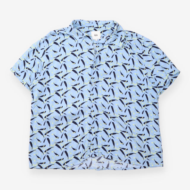 Shirt Pale Blue Bird Print Short Sleeve