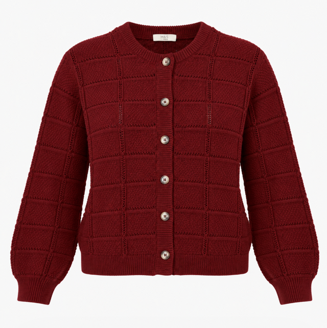 Knit Textured Cardigan Dark Burgundy