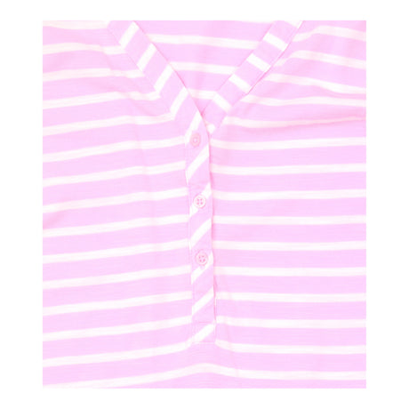 Top Pink Striped Henley V Neck 3 4 Sleeve