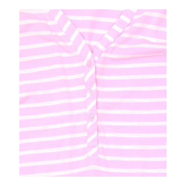 Top Pink Striped Henley V Neck 3 4 Sleeve