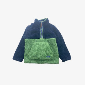 blue and green block colour half zip fleece