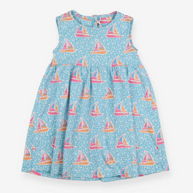 Dress blue with sailboats and white floral print