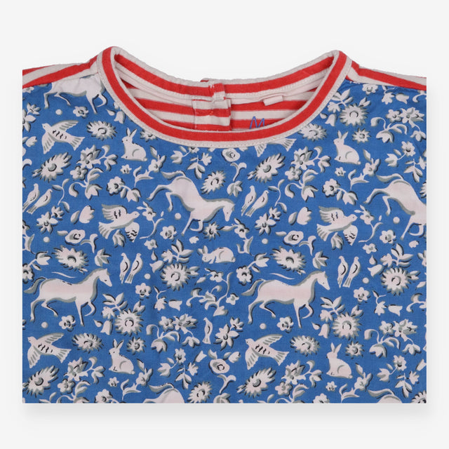 T-shirt unicorn birds flowers print red striped at