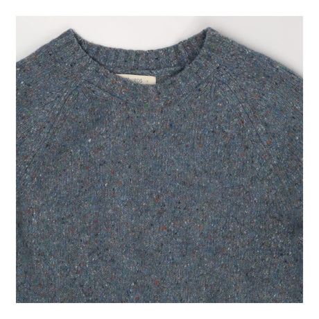 Blue Flecked Recycled Wool Crew Neck Knit Sweater