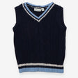 Sweater vest navy cable light blue edging