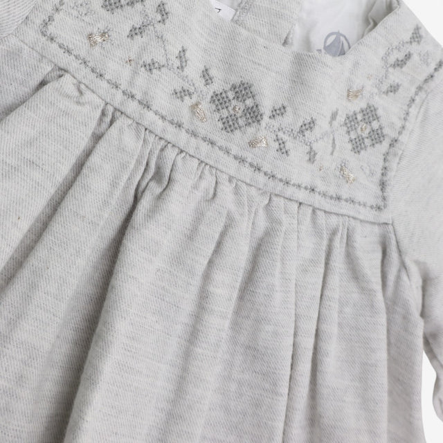 Dress grey silver thread embroidery