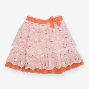 Skirt white floral embroidered cutout orange lace