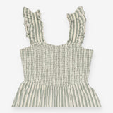 Jumpsuit Green Stripe Shirred Cotton