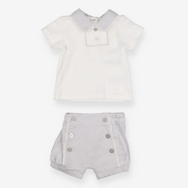 Mintini Baby Polo Shirt and Short Cream and Grey