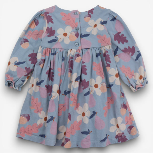 Long sleeve dress blue autumnal leaves and acorns