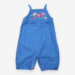 Jersey romper blue with birds and flowers applique