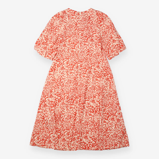 Midi Dress Red Cream Abstract Print Cotton