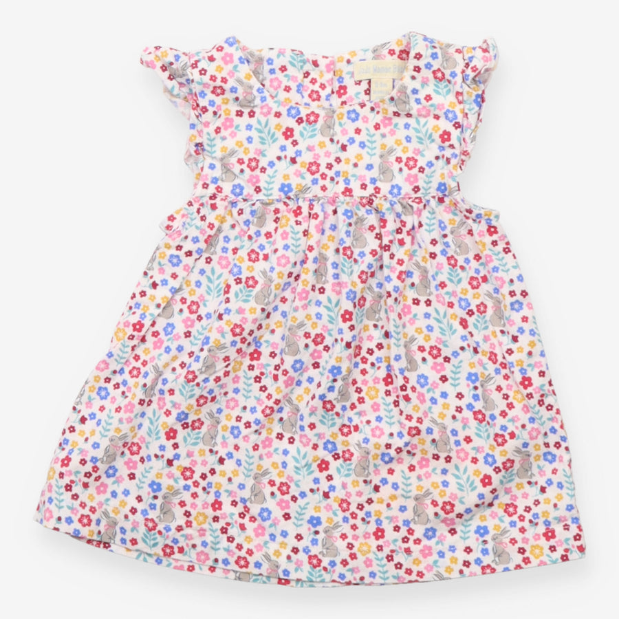 Dress frill sleeved cord white rabbit floral