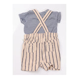 Cream and Blue Striped Dungarees and T-shirt 