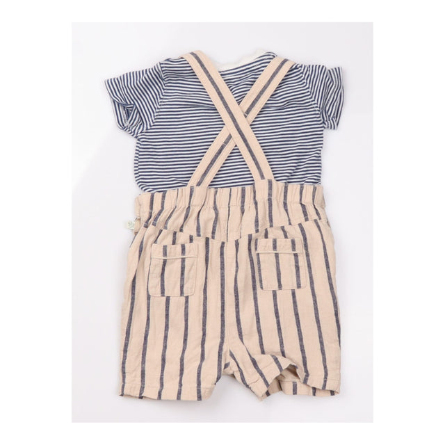 Cream and Blue Striped Dungarees and T-shirt 