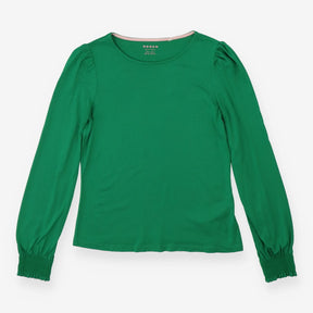 Apple Green Puff‑Shoulder Long Sleeve Top – Modal 