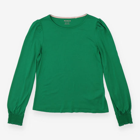 Apple Green Puff‑Shoulder Long Sleeve Top – Modal 
