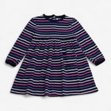 Long sleeve blue pink and white stripe jersey dres