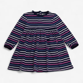 Long sleeve blue pink and white stripe jersey dres
