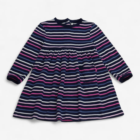 Long sleeve blue pink and white stripe jersey dres