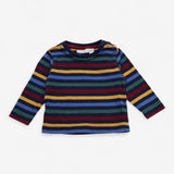T-Shirt Long Sleeve Navy with Coloured Stripes