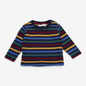 T-Shirt Long Sleeve Navy with Coloured Stripes