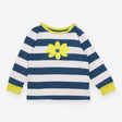 Tee LS blue white stripe yellow flower