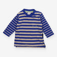 Blue and beige striped t-shirt green holes