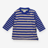 Blue and beige striped t-shirt green holes